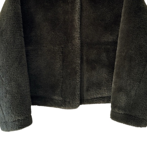 ZARA | NWOT FAUX FUR JACKET ZW COLLECTION DARK GREEN KHAKI TEDDY COAT | EXTRA SM - Picture 3 of 12